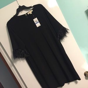BNWT Michael Kors Ostrich feather Blk Dress SZ XL